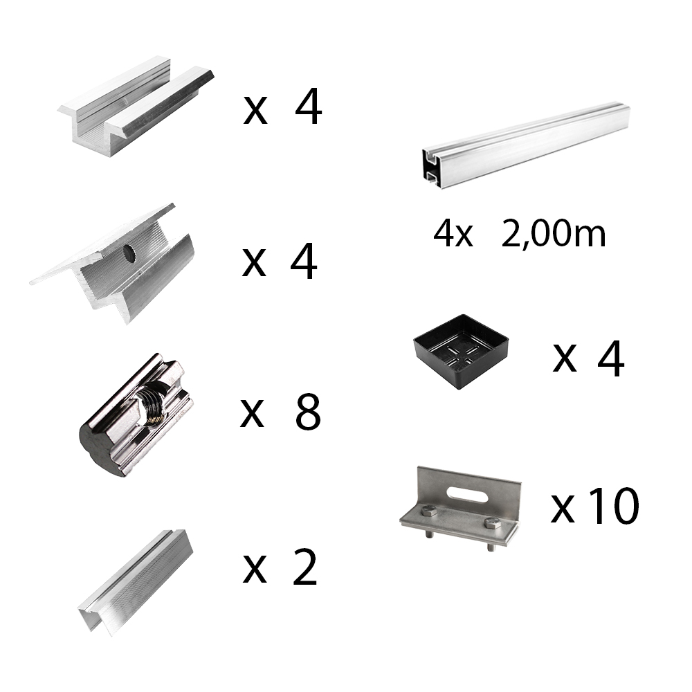 Befestigungskit mit Stehfalzklemmen für Schrägdachmontage 3 Solarpanele Rahmenhöhe 40mm