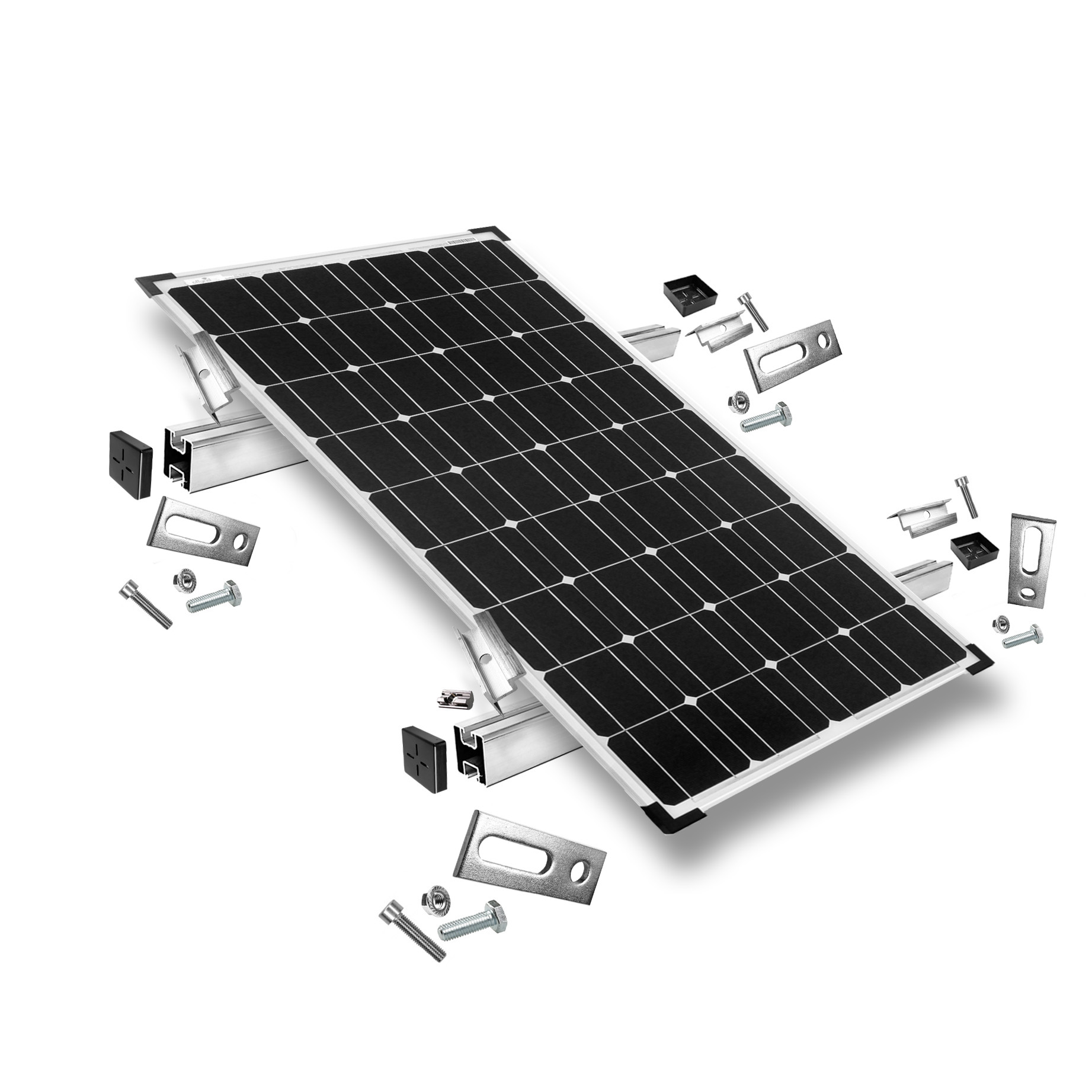 Befestigungskit mit Stockschrauben für Schrägdachmontage 1 Solarpanel Rahmenhöhe 30mm