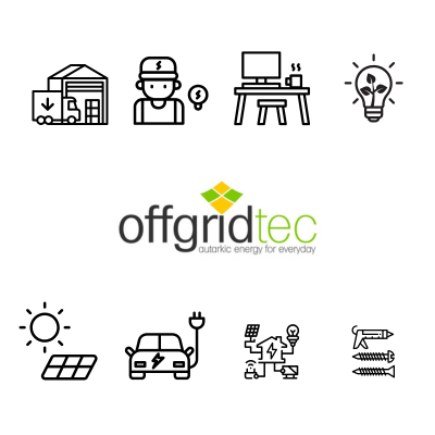 Jobübersicht Offgridtec Logo mit Icons, die die Jobübersicht zeigt