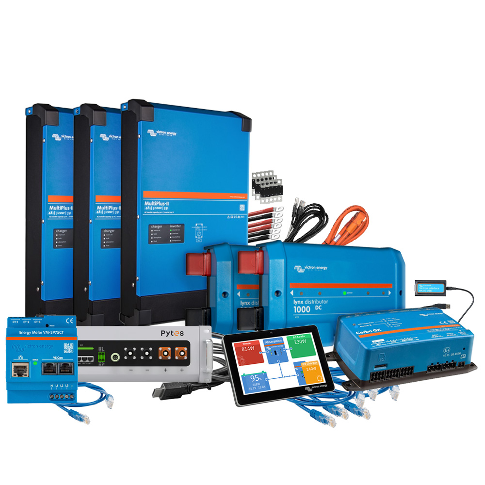 Offgridtec backup kit retrofit kit with Pytes V5a battery Victron MultiPlus II 48/3000 3-phase