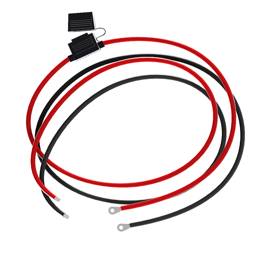 Aufgewickeltes Offgridtec Batteriekabel M8 mit Flachsicherungshalter, schwarz rot