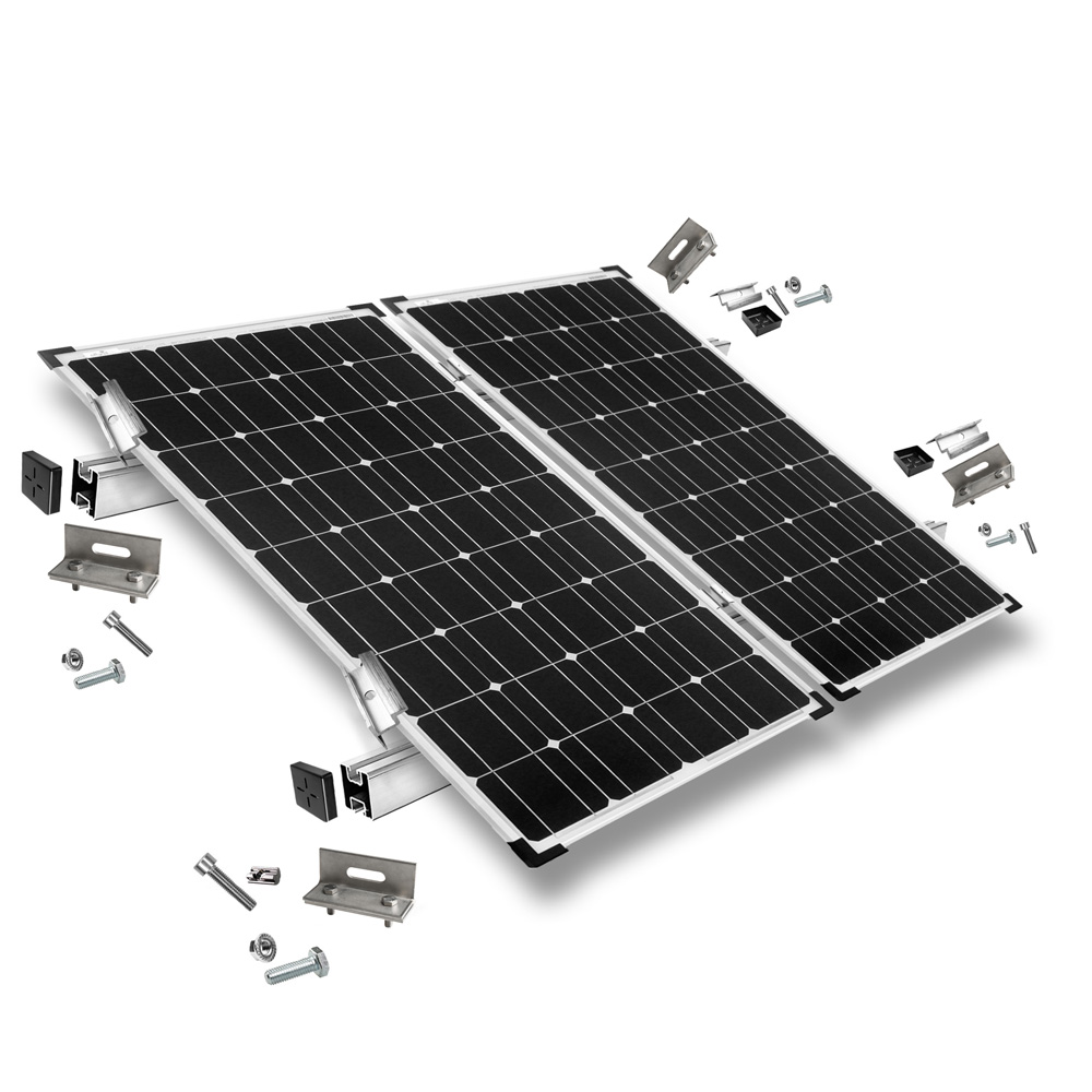 Befestigungskit mit Stehfalzklemmen für Schrägdachmontage 2 Solarpanele Rahmenhöhe 40mm