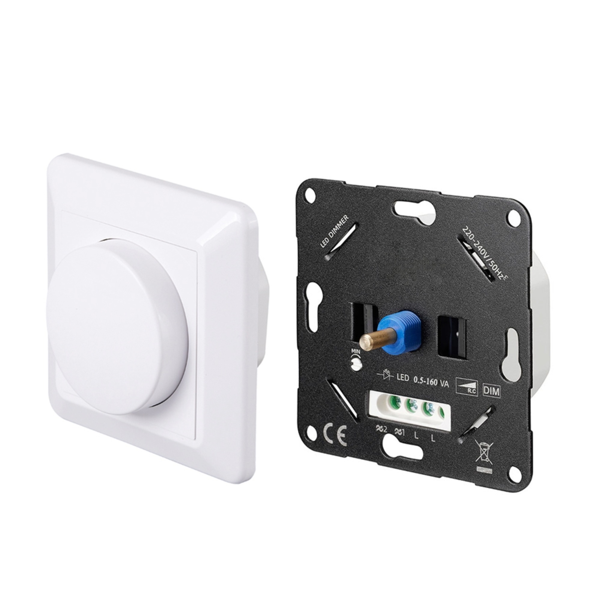 weißer runder Drehdimmer mit eckigem Rahmen, Innenansicht