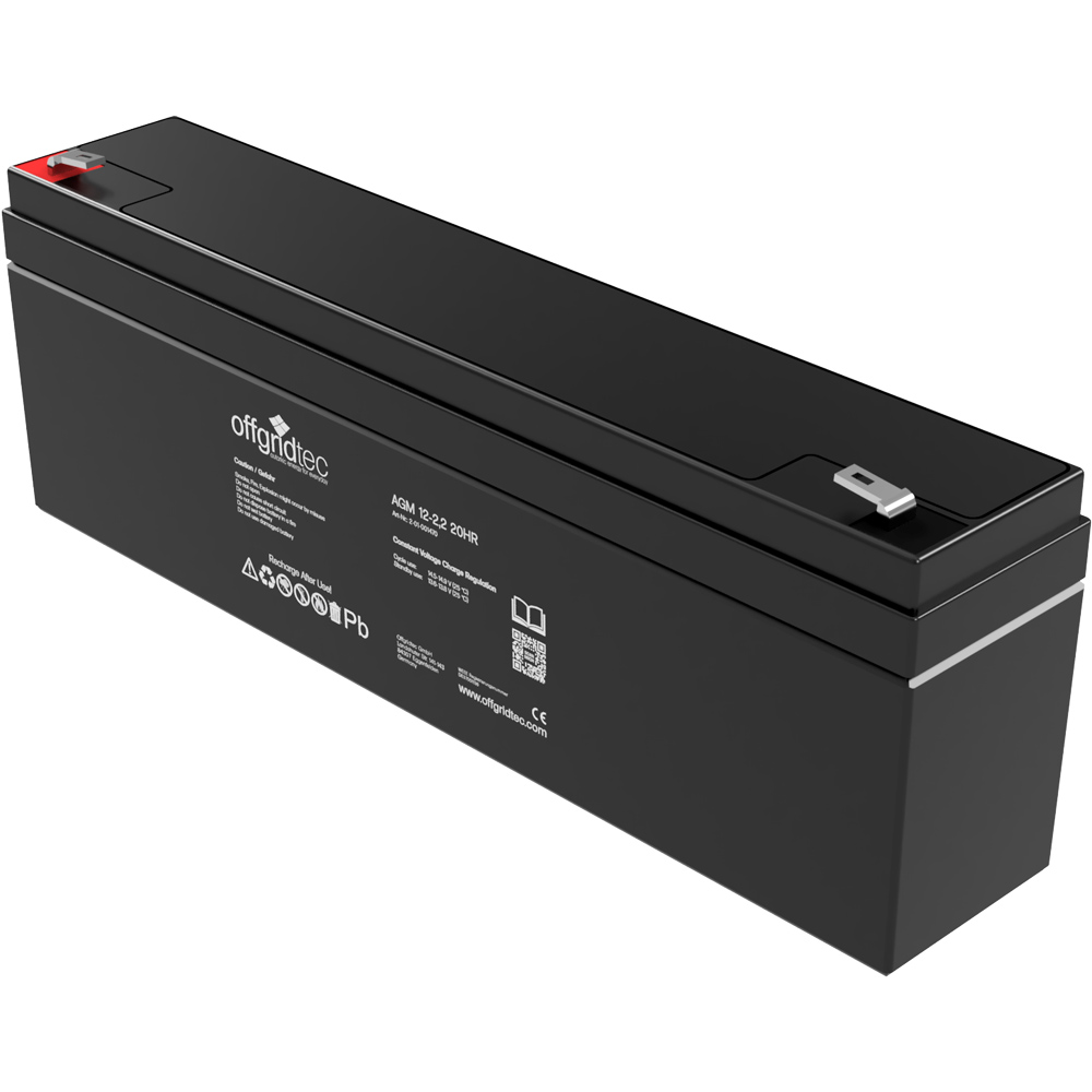 Batterie in schwarz, Ansicht schräg, sichtbare Aufschrift und Ansteckpole