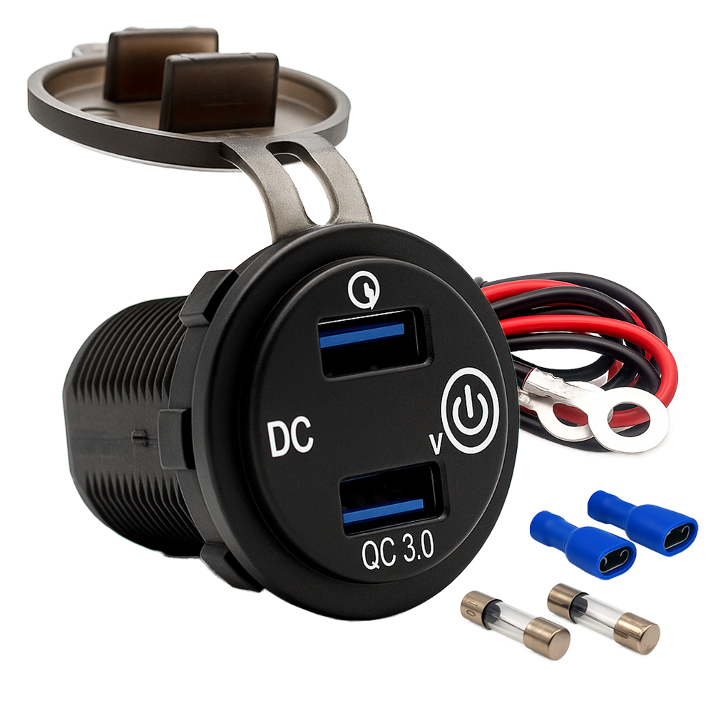 Offgridtec USB-Doppelsteckdose 12V/24V 2x 18W Kfz-Ladeadapter mit Spannungsanzeige und Abdeckung