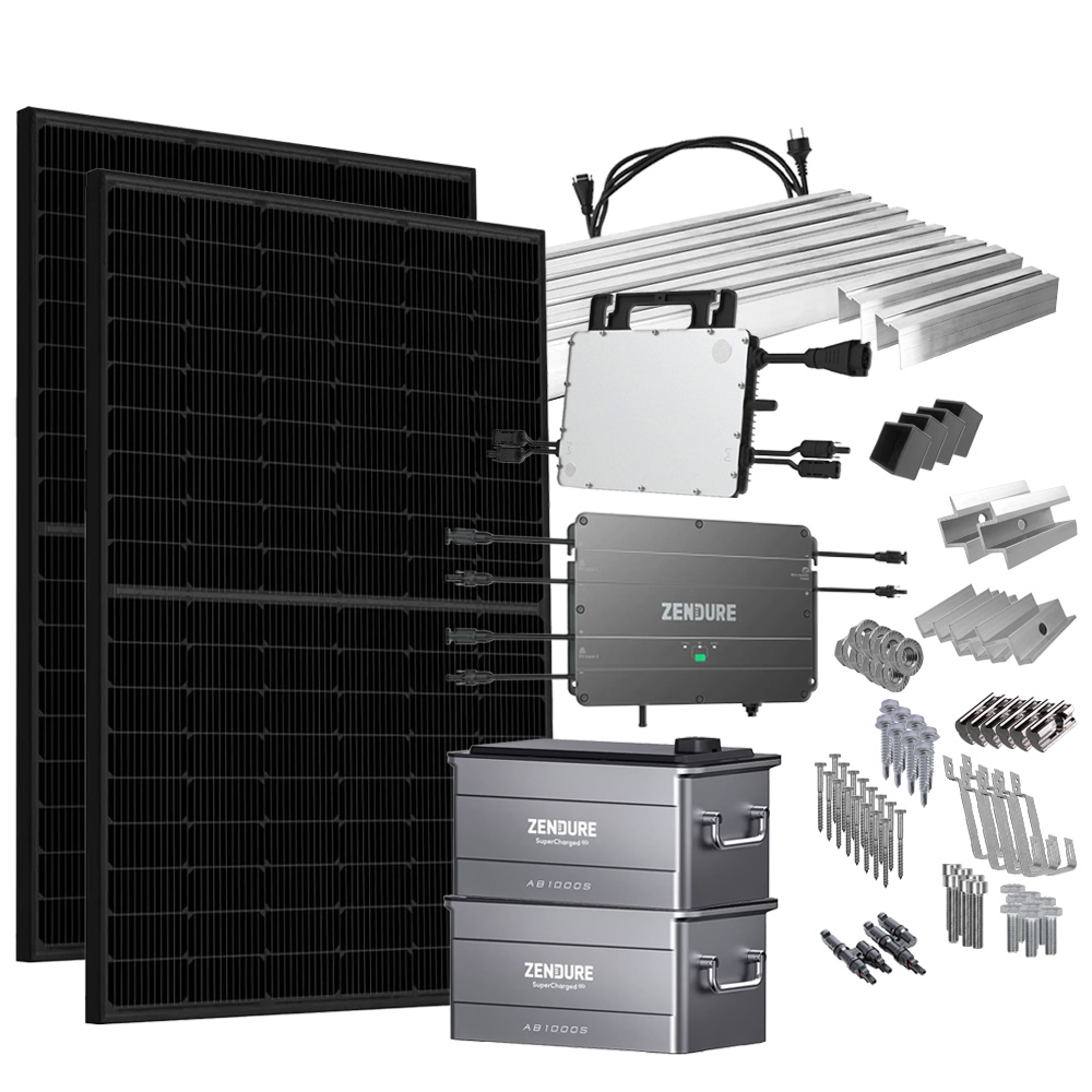 Offgridtec® SolarFlow 1.92 kWh storage tank 860w hms-800w-2t balcony power station with Schuko connection - 5m connection cable - mounting set plain tile