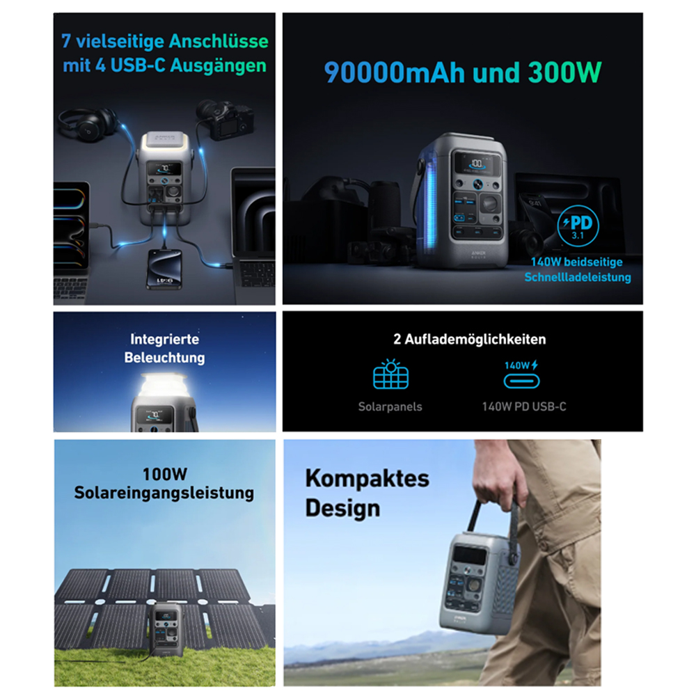 Anker SOLIX C300X DC tragbare Powerstation 288Wh 300W