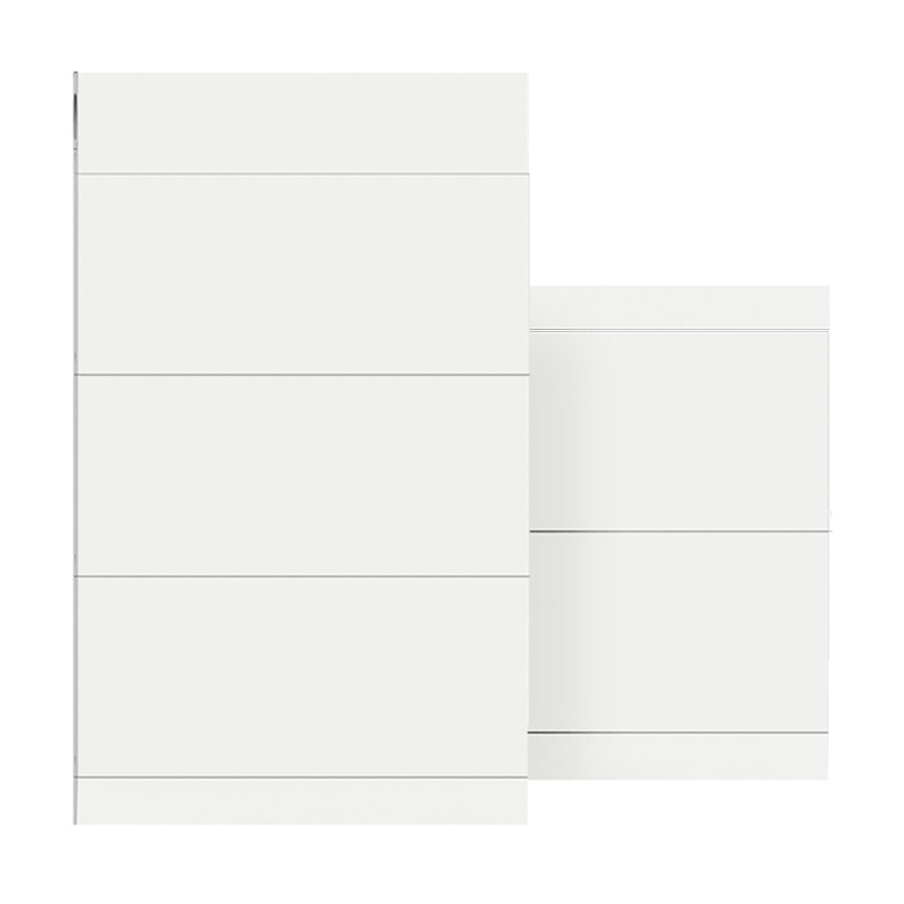 Frontansicht des weißen Solax X3-IES Speichersystems mit 5 Batterien, BMS und Series Box