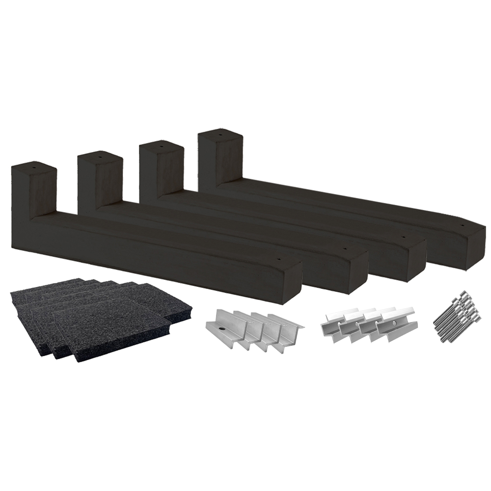 Wattstone PV Montage sur toit plat pour 3 modules solaires 10° Socle en béton noir Tapis de protection des constructions Montageset für 3 Solarmodule mit vier 10° Wattstone Betonsockeln, Schutzmatten, Klemmen und Schrauben