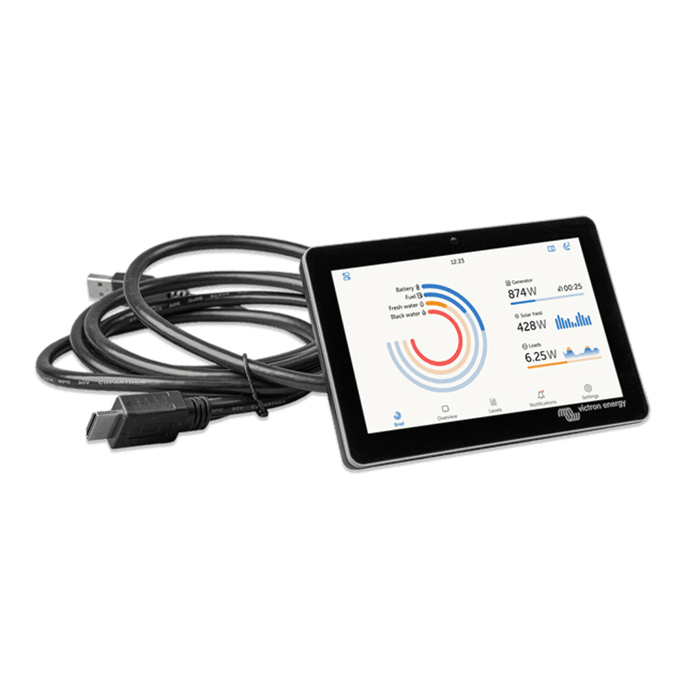 Draufsicht: aktives GX Touch Flush Display mit angeschlossenem Kombikabel mit HDMI und USB-Stecker