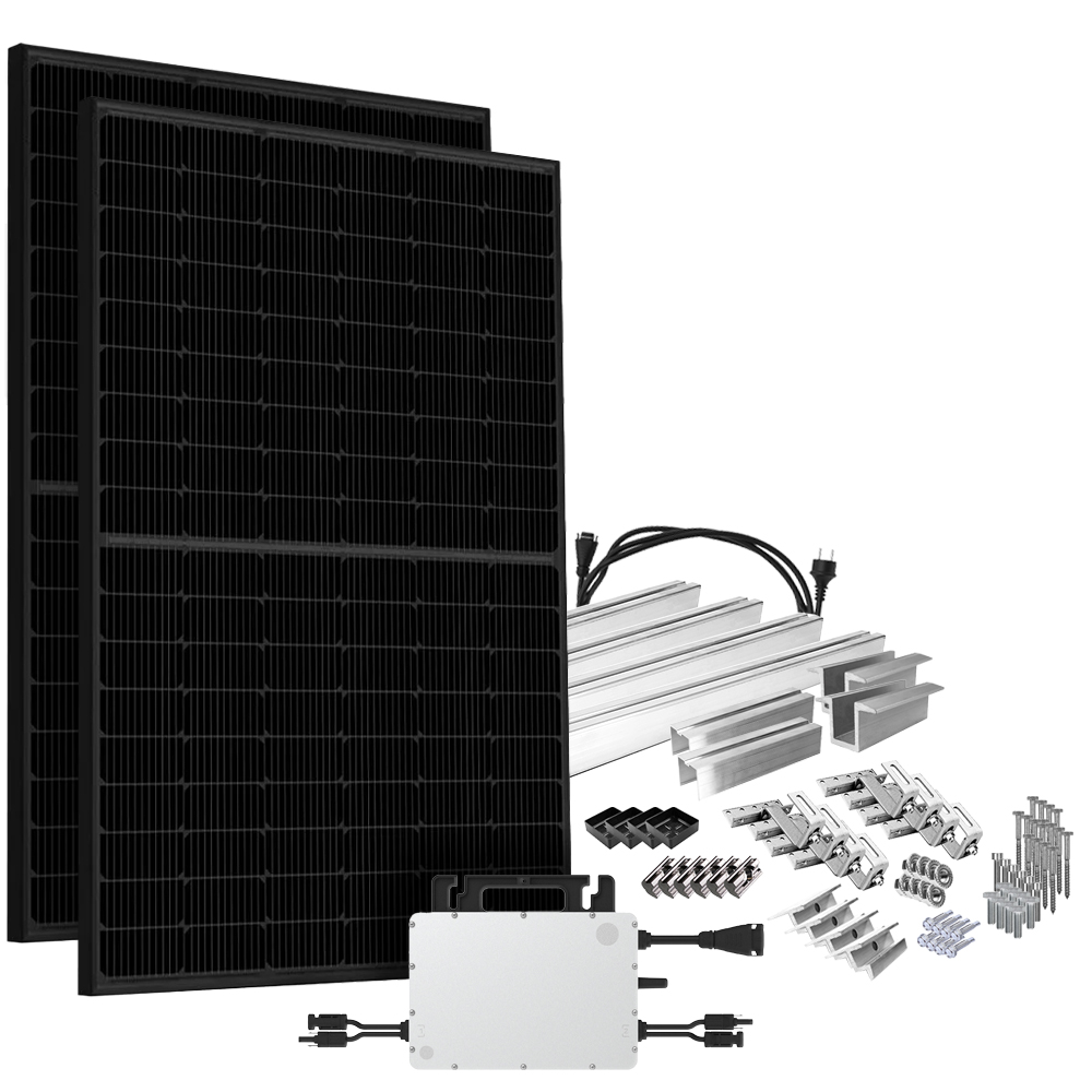 Offgridtec® Solar-Direct 900W HMS-800W-2T Balkonkraftwerk Bifazial Full Black Schukosteckdose - 10m - Montageset Ziegeldach