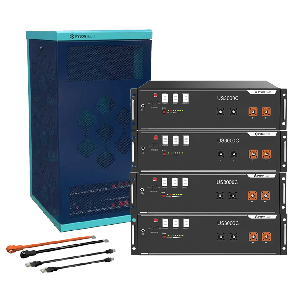 Pylontech 4x us3000c LiFePO4 battery 14kWh with inverter connection cable set and battery cabinet