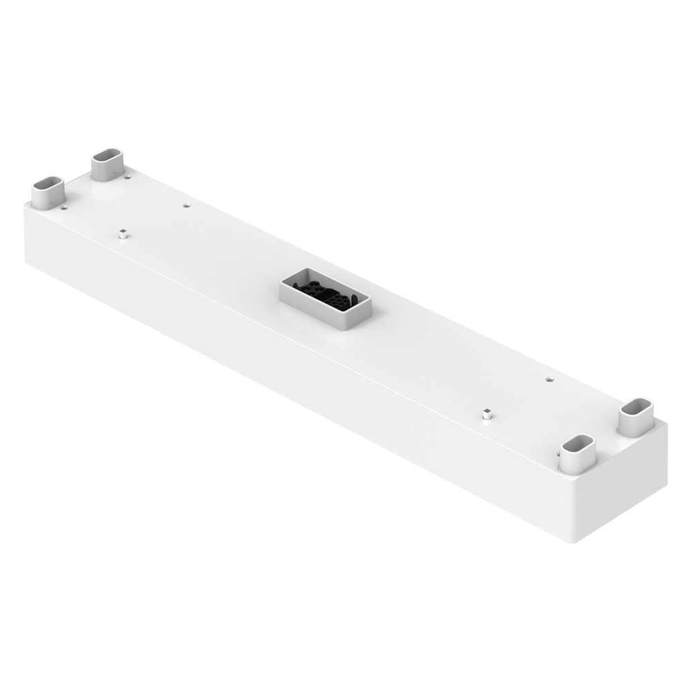 Schrägansicht von oben: weiße, rechteckige SolaX Series Box THS50E