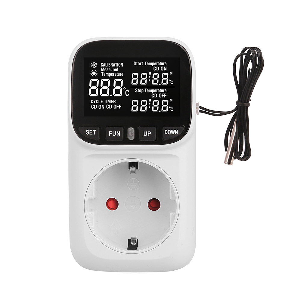 Temperature controller for socket outlet with digital display and external sensor (50cm)