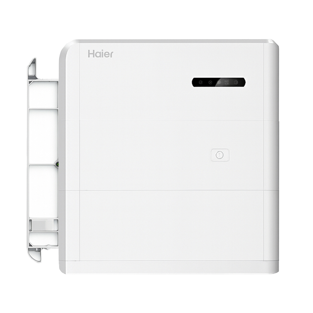 Weißes Haier Smart Cube Speichersystem mit Smart Cube Wechselrichter, DC-Ladegerät, 1 Batteriemodul und Montagekit