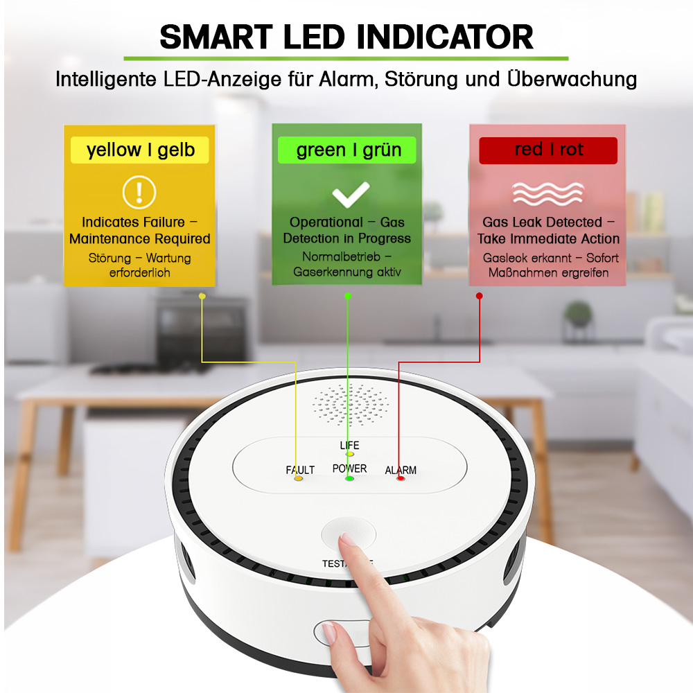 Offgridtec Smart WiFi Gas Alarm Sensor with LCD & App | Audible & Visual Alarm for Flammable Gases