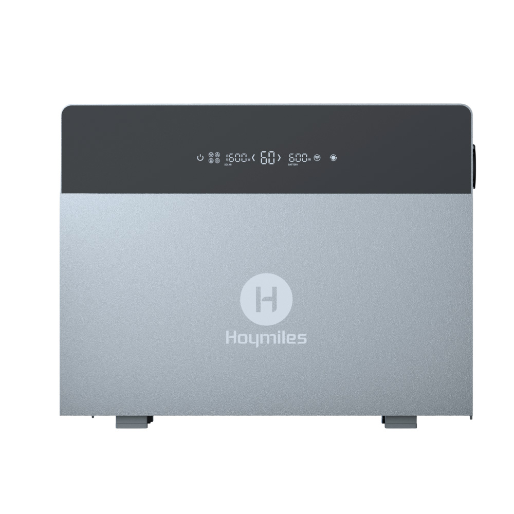 Hoymiles HiBattery HB-4020-X Energiespeicher mit schwarzem Display und silbernem Gehäuse