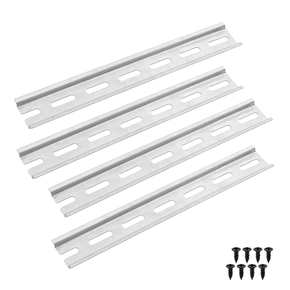 4x 20cm silberne DIN-Schienen inkl. schwarzen Schrauben