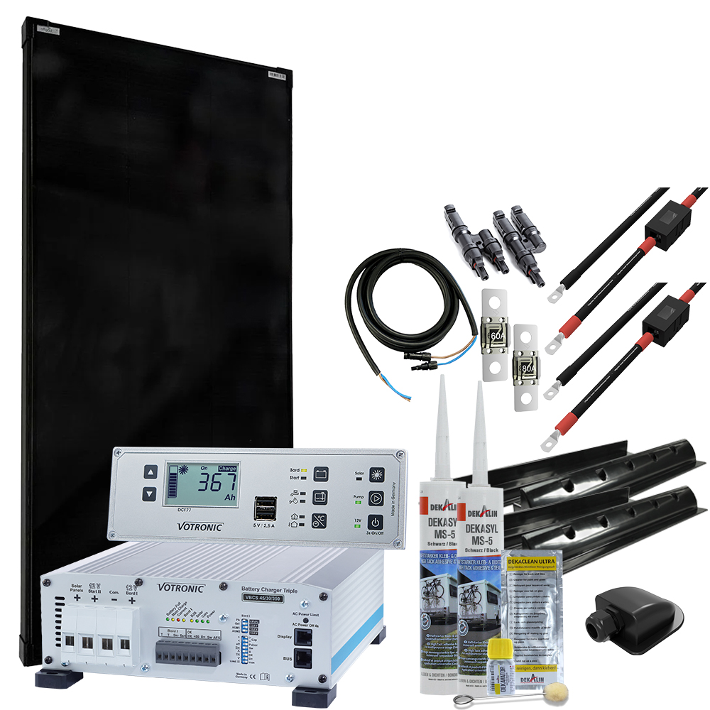 Offgridtec mTriple camping-car Solaranstallation avec 1 x 180w 45/30/350 vbcs Triple Charger et 5748 vpc Jupiter Combipanel