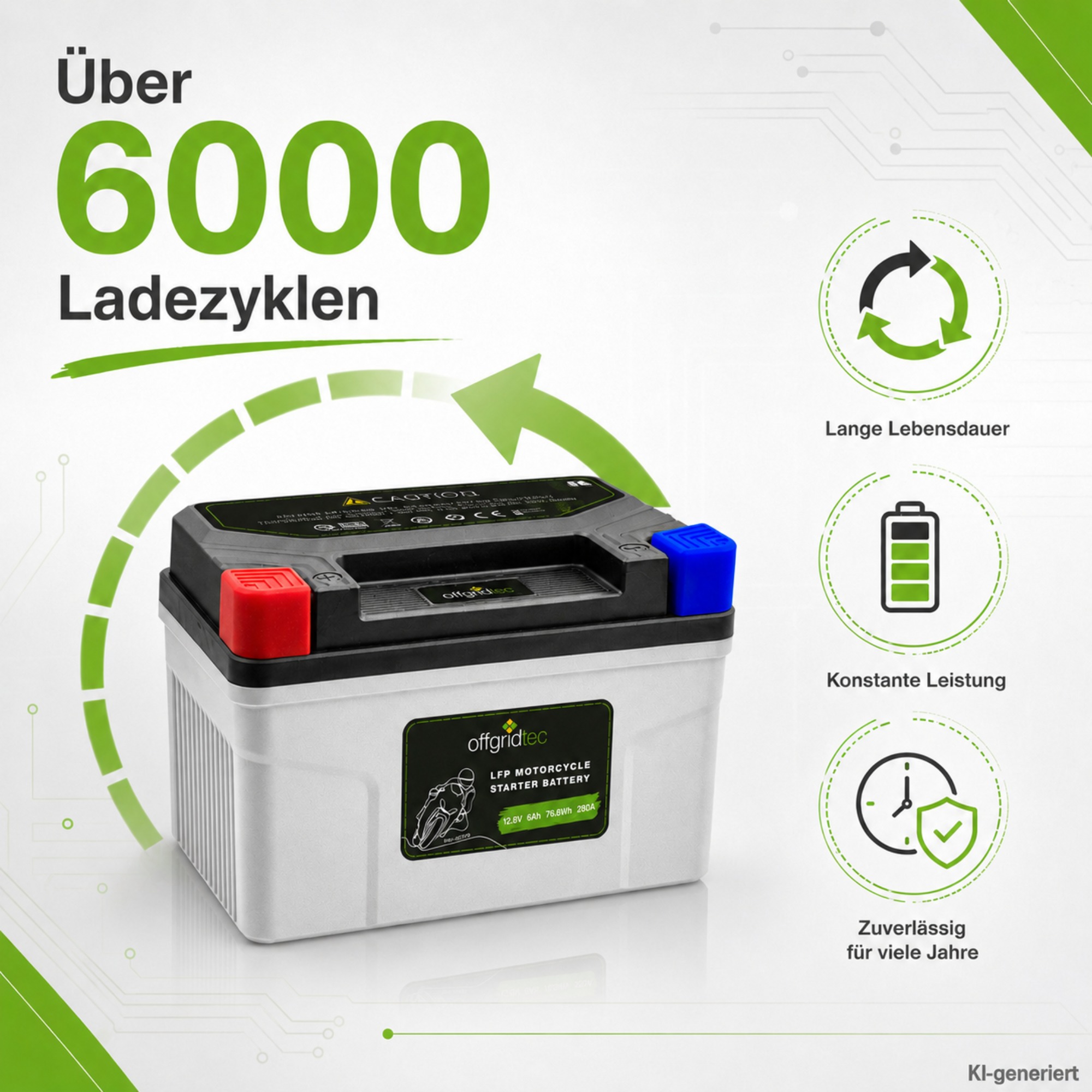 graue Motorradbatterie - über 6000 Ladezyklen