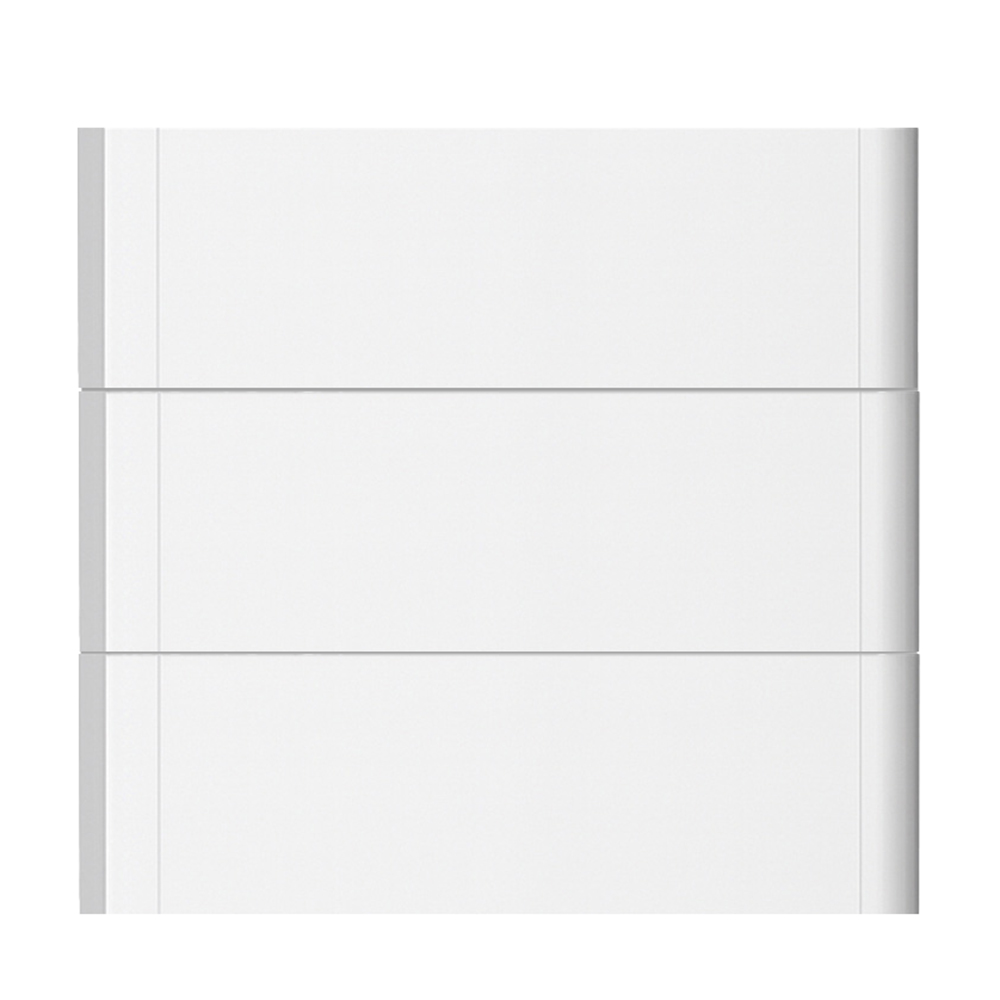 Frontansicht drei weißer, rechteckiger Haier Smart Cube Batteriemodule übereinander