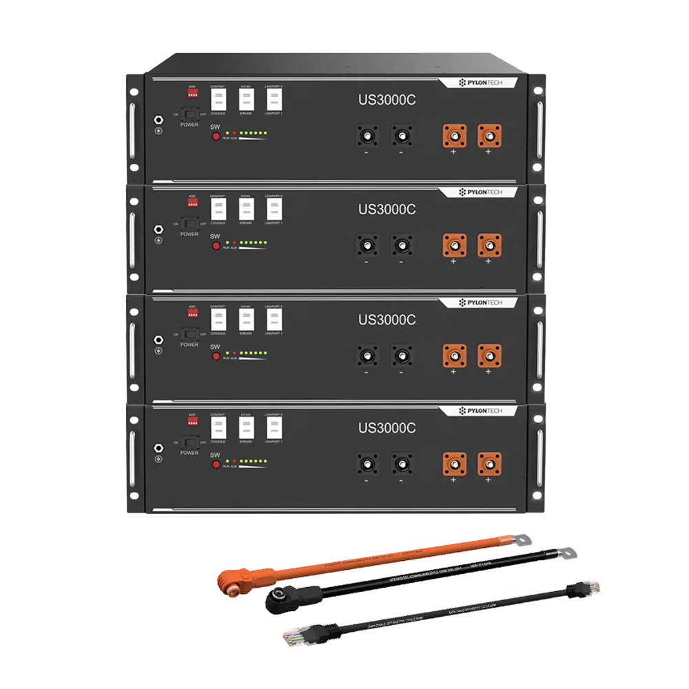 Pylontech 4x US3000C LiFePO4 Batterie 14kWh mit Wechselrichter-Anschlusskabelset