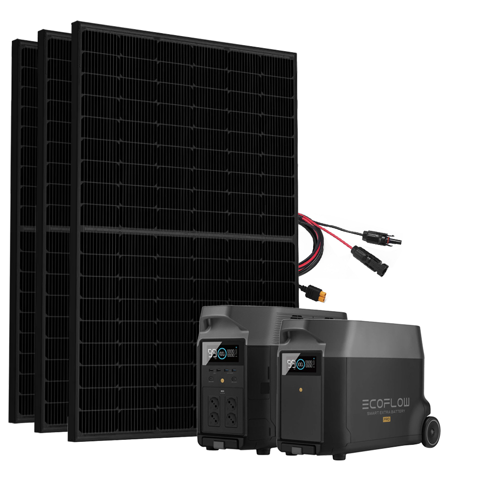 SavingsBundle Ecoflow Delta Pro Powerstation with 3 x 430W framed solar panel and 3.6kWh additional battery