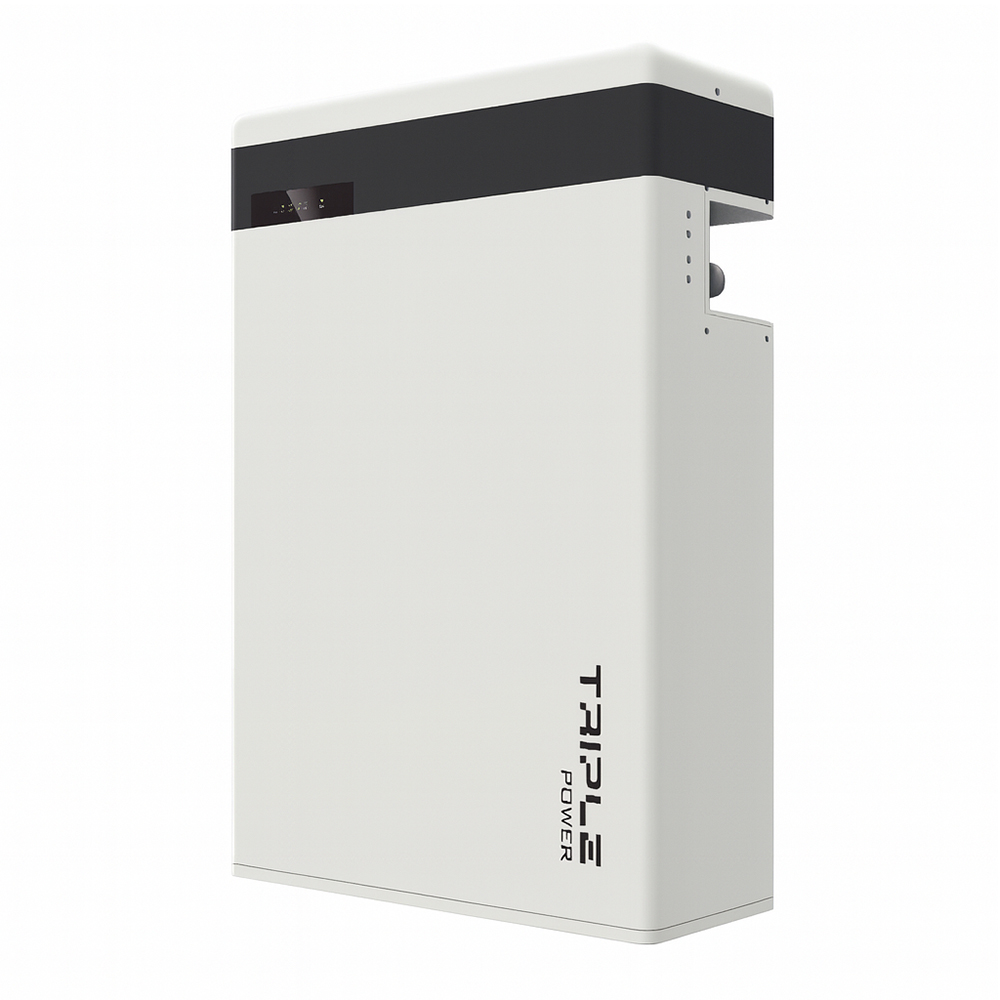 Weiße SolaX T-BAT SYS HV 5.8 Speicherbatterie mit schwarzem Streifen mit LED-Anzeige und Triple Power Logo Weiße SolaX T-BAT SYS HV 5.8 LiFePO4 Speicherbatterie mit schwarzem Streifen mit LED Anzeige und Triple Power Logo