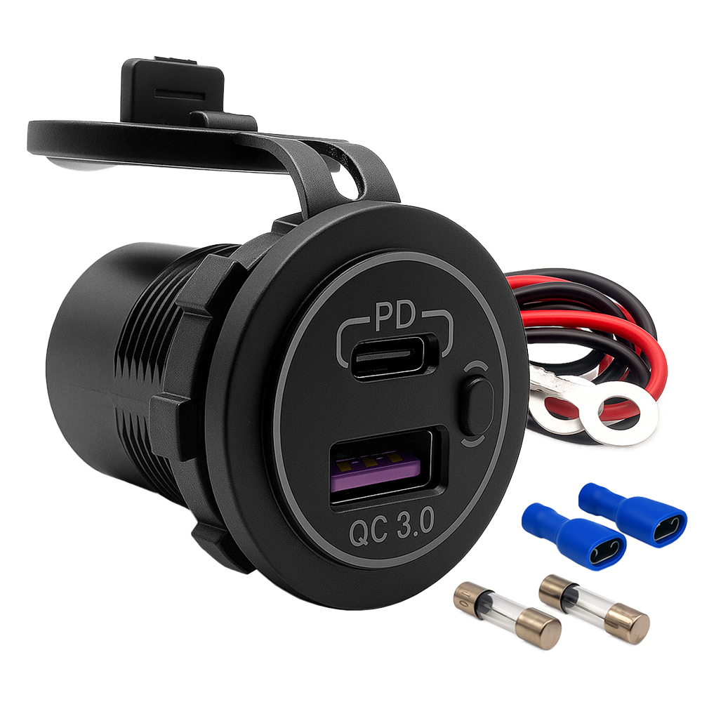 Offgridtec USB-Doppelsteckdose 12V/24V 2x 18W USB-A + USB-C Kfz-Ladeadapter mit Abdeckung