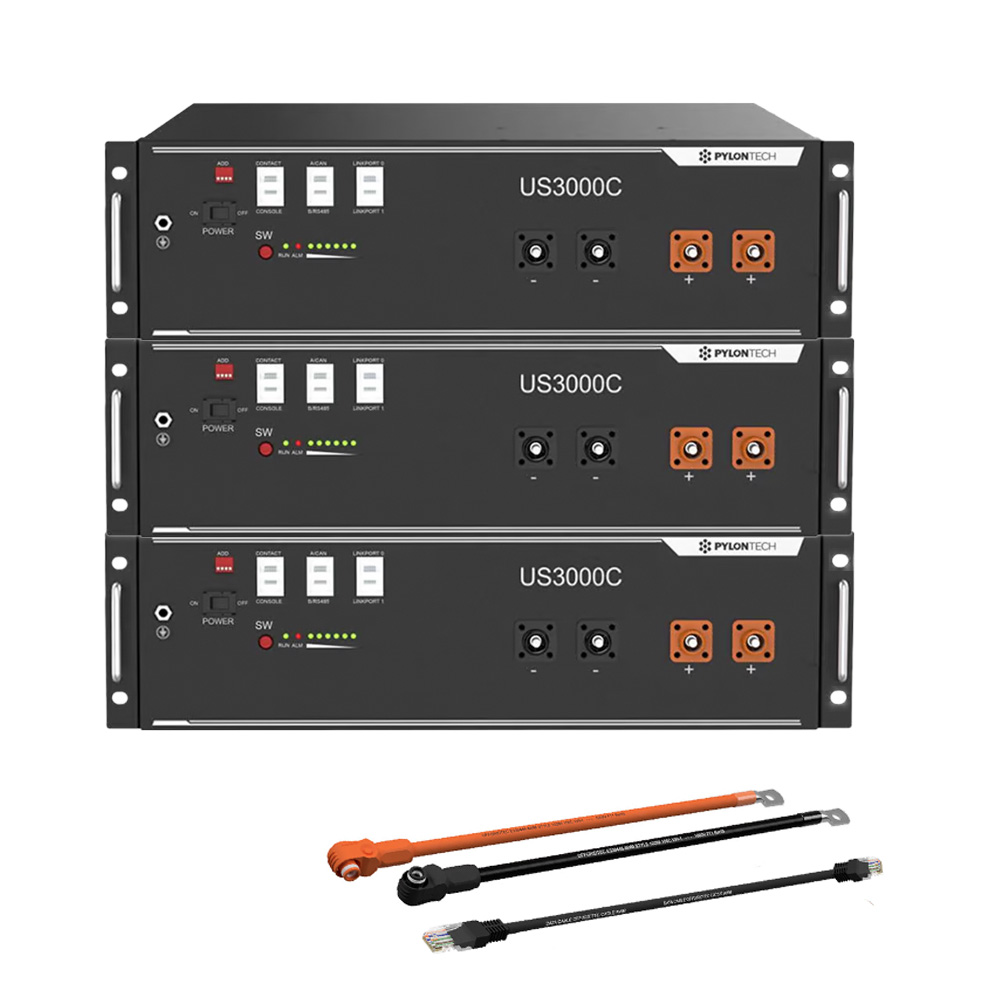 Pylontech 3x US3000C LiFePO4 Batterie 10,5kWh mit Wechselrichter-Anschlusskabelset