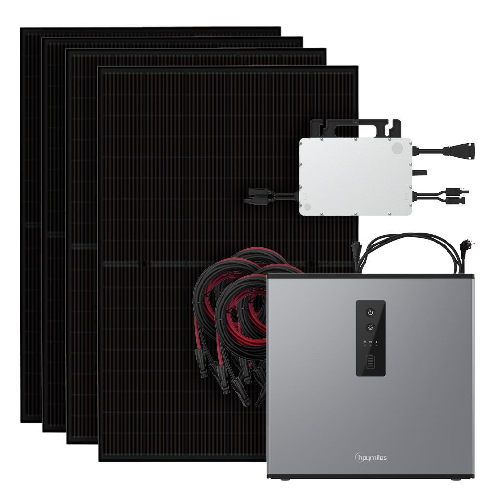 Solar-Komplettset mit 4 Full-Black Modulen, Hoymiles Wechselrichter, 1 Speichermodul & Kabel