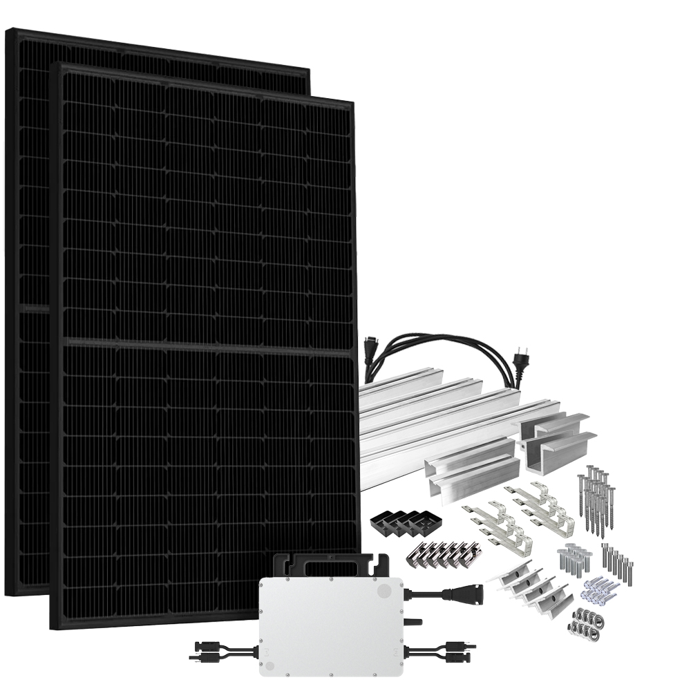 Offgridtec® Solar-Direct 900w hms-800w-2t balcony power station BIfazial Full Black Schuko socket outlet - 15m - mounting set beavertail