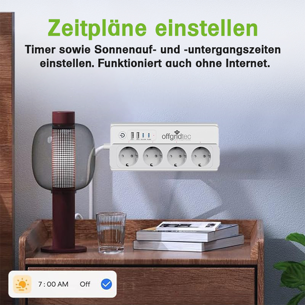 Offgridtec smart 4-way socket strip + 2x USB-A and 2x USB-C connection with Smart Life or Tuya app - 1.5m cable