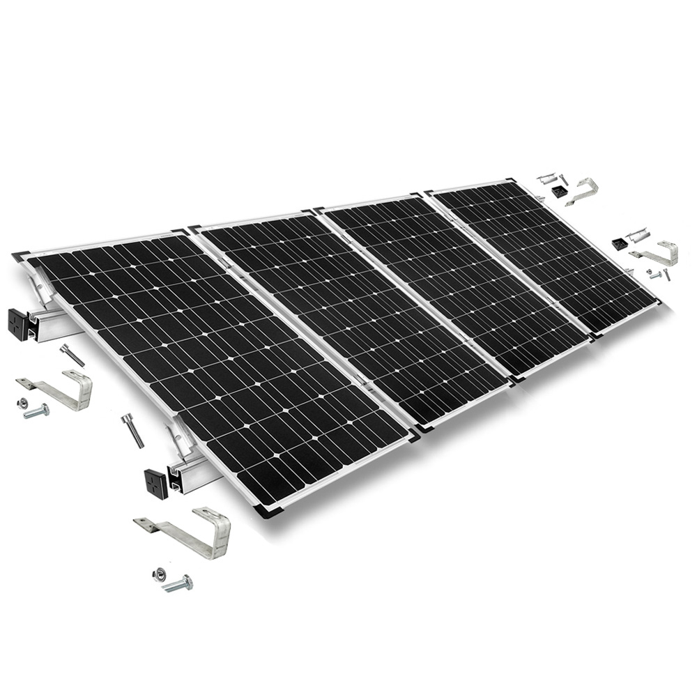Kit de fixation avec crochets de toit en queue de castor pour montage sur toit incliné 4 panneaux solaires hauteur de cadre 40mm