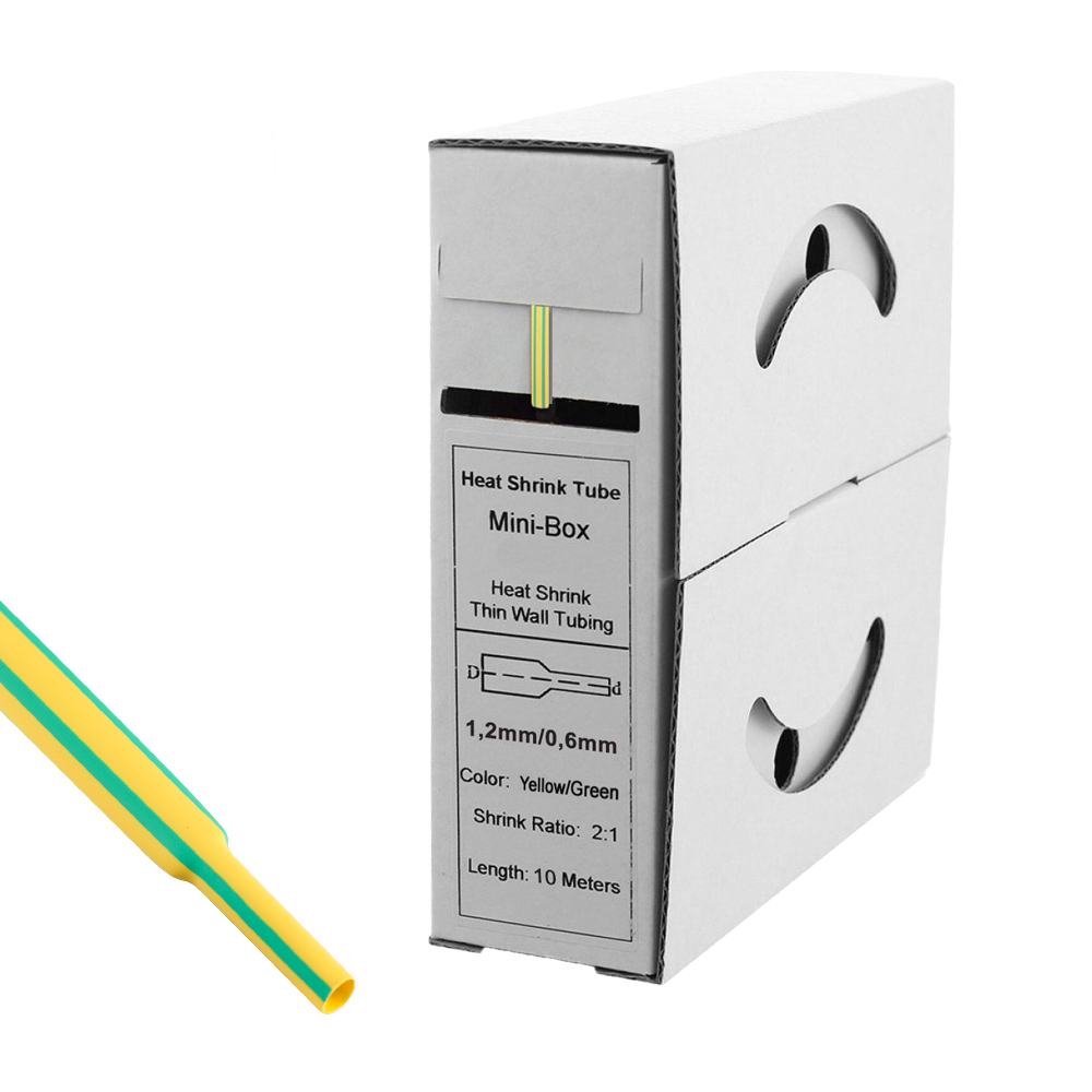 10m Schrumpfschlauch 1,2mm>0,6mm grün/gelb
