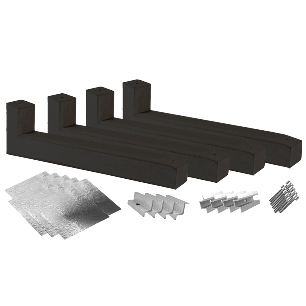 Montageset für 3 Solarmodule mit vier 10° Wattstone Betonsockeln, Schutzmatten, Klemmen und Schrauben