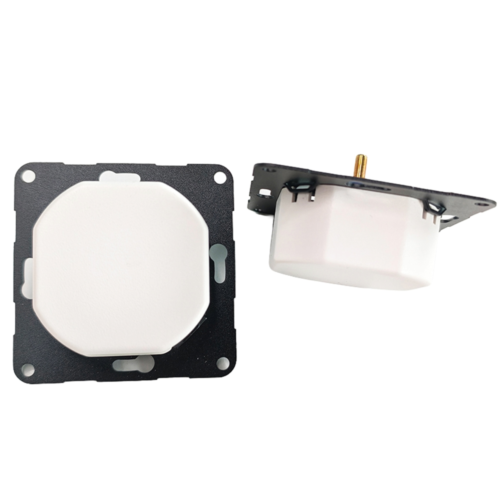 zwei Ansichten weißer Drehdimmer Rückseite