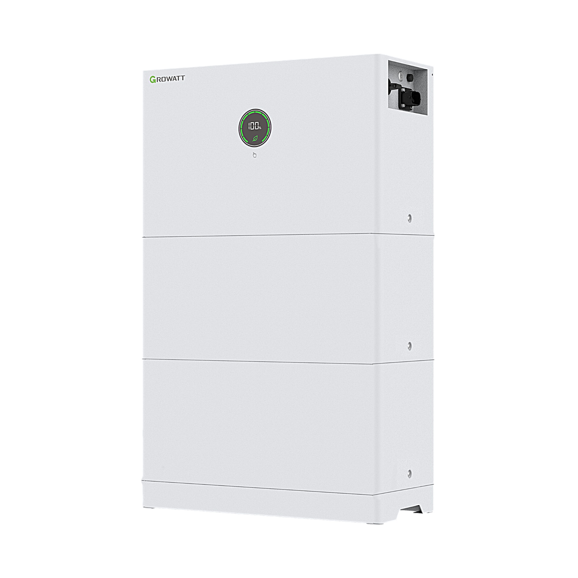 Growatt APX 2.0 Batterieturm Master und zwei Batterien Schrägansicht Front rechts
