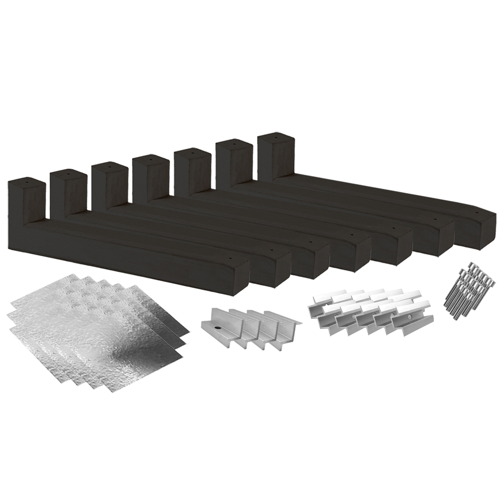 Wattstone PV surélevé Toit plat pour 6 modules solaires 10° Socle en béton Natte de protection du bâtiment doublée d'aluminium Montageset für 6 Solarmodule mit sieben 10° Wattstone Betonsockeln, Schutzmatten, Klemmen und Schrauben