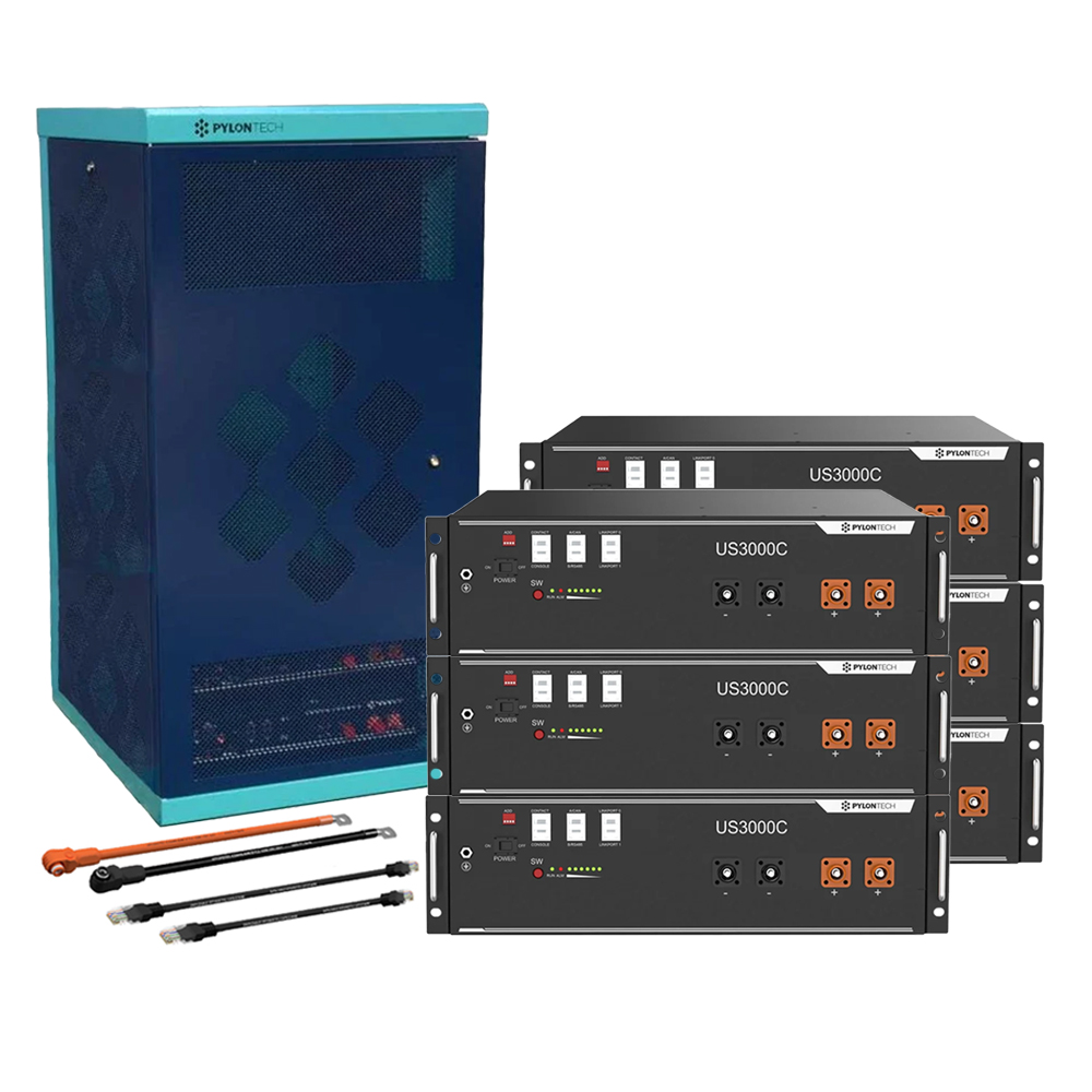 Pylontech 6x us3000c LiFePO4 battery 21kWh with AC connection cable set and battery cabinet