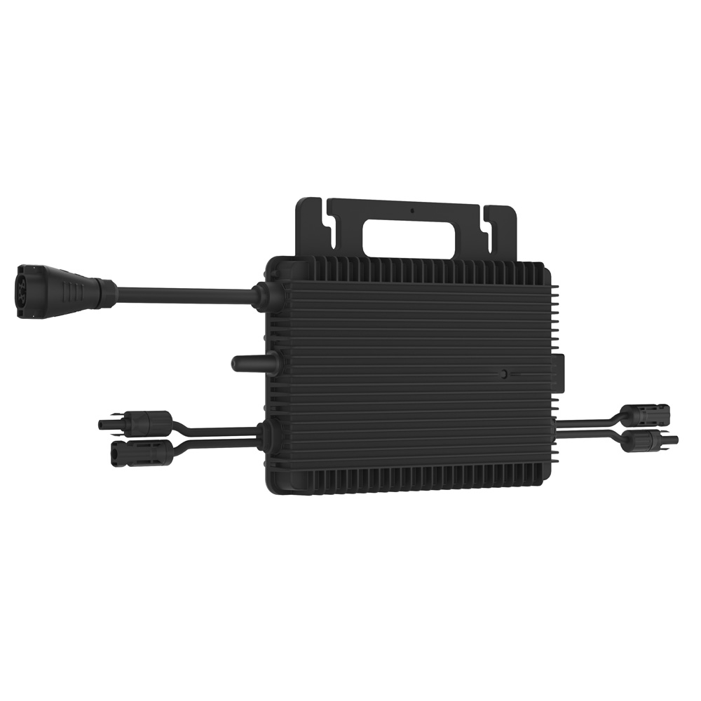 Rückansicht von links: Hoymiles HMS-800-2WB HiFlow Pro Inverter mit Anschlüssen und Montagelöchern in schwarz