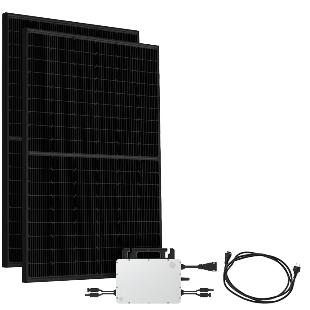 Offgridtec® Solar-Direct 900W HMS-800W-2T Balkonkraftwerk Bifazial Full Black Schukosteckdose - 10m - Ohne Halterung