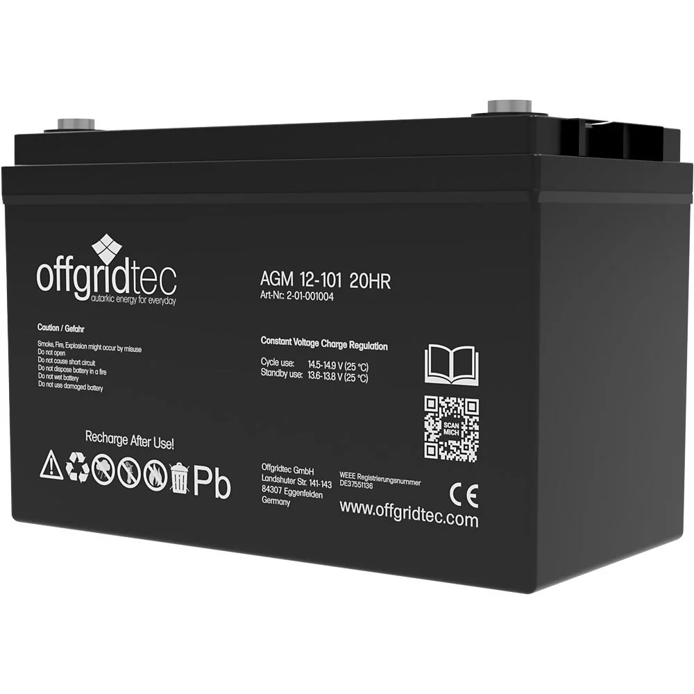 Batterie in schwarz und weißer Aufschrift in schräger Ansicht