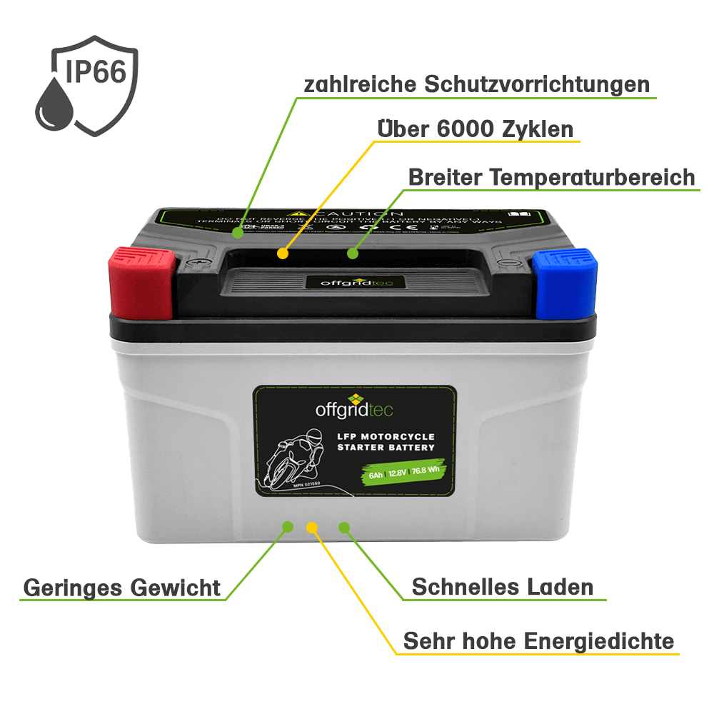 Offgridtec LFP starter battery 6Ah 12.8V for motorcycle