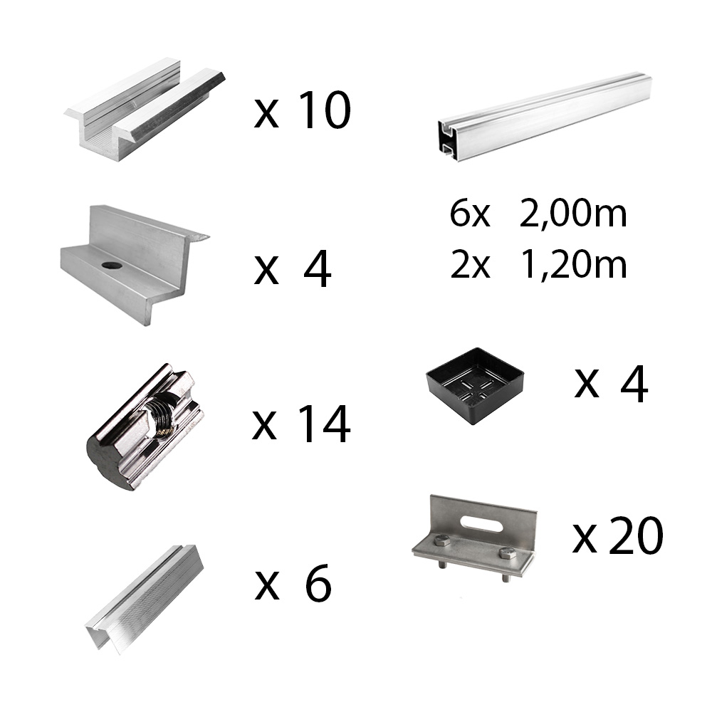Befestigungskit mit Stehfalzklemmen für Schrägdachmontage 6 Solarpanele Rahmenhöhe 40mm