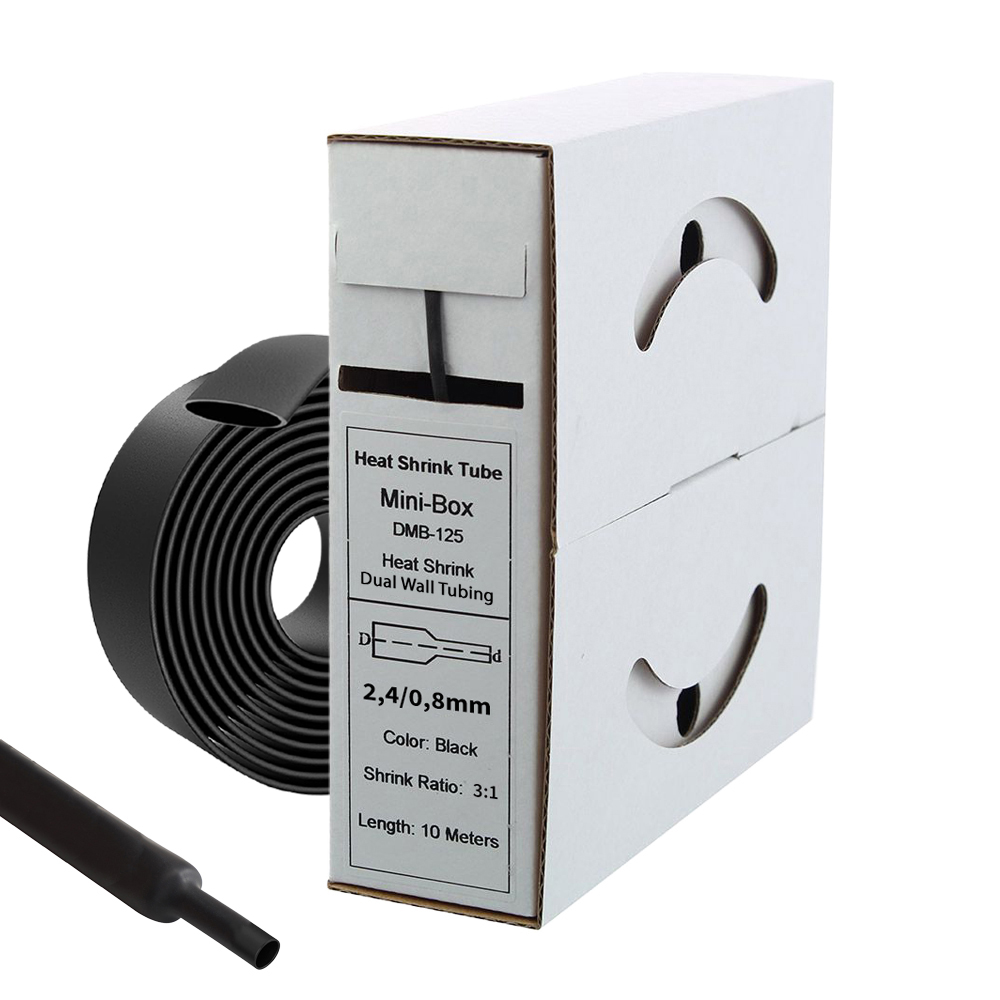 10m Schrumpfschlauch mit Kleber 2,4mm>0,8mm schwarz Ratio 3:1