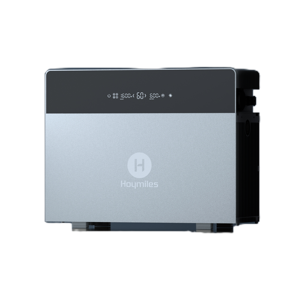 Hoymiles HiBattery HB-4020-X Energiespeicher mit schwarzem Display und silbernem Gehäuse