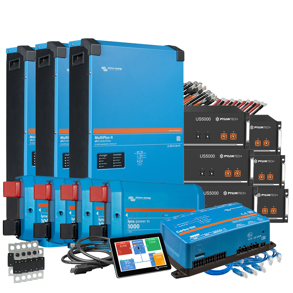 Offgridtec Kit de sauvegarde 28,8kWh Batterie Pylontech LiFePO4 - Victron MultiPlus II 48/10000 Onduleur 3 phases