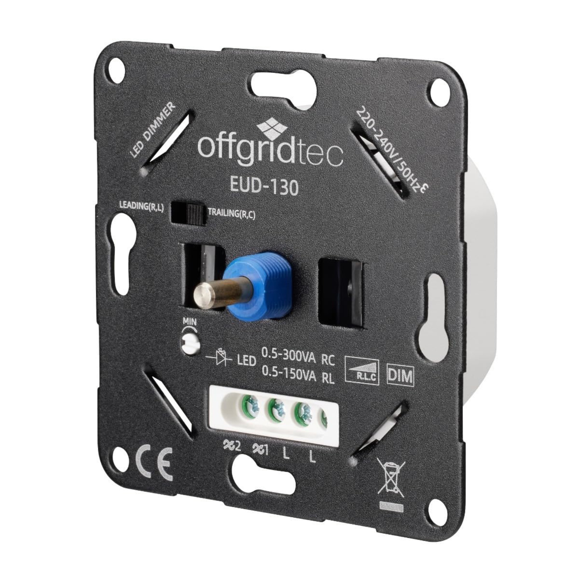 Innenseite weißer Drehdimmer mit Kappe, zeigt Anschlüsse
