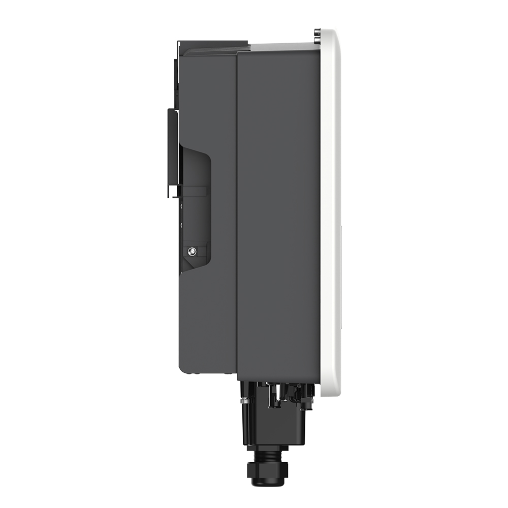 Seitenansicht links: Solax X3-Pro-12K-G2 Inverter, weiß-schwarz mit Logo, Bedienfeld, Display und Anschlüssen